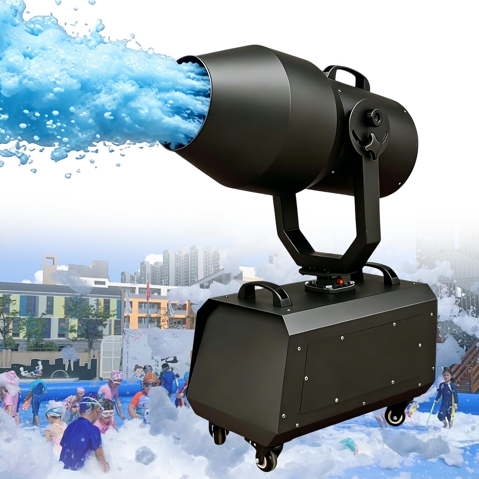 Máquina de Espuma de 2000W, Cañón de Burbujas con Cabezal Giratorio Auto, Alcance de 5-8m y Cobertura de 80m², Ideal para Fiestas Temáticas, Festivales, Conciertos, Bodas, Eventos Escolares