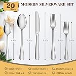 Meythway Cutlery Prêt, 20-Piece Set de flatware en argent moderne, ensemble d'ustensiles en acier inoxydable 4, Inclure le couteau/la fourche/la cuillère, le miroir poli, le lave-vaisselle en toute sécurité