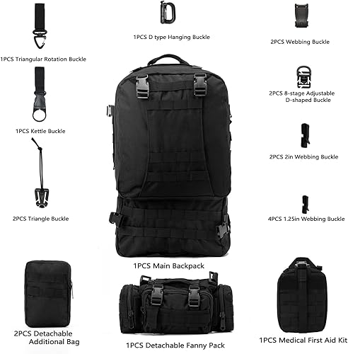 Miniatura 4 de Mochila táctica militar  Mochila militar Paquete de asalto, bolsa MOLLE, para senderismo al aire libre, Nnegro, Mochilas de mochila