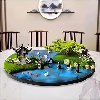 Decoración de mesas Mesa de Hotel, paisaje decorativo, plato giratorio de estilo chino, decoración de paisaje de flores simuladas, decoración de bonsái simulada Paisaje simulado para mesas redondas