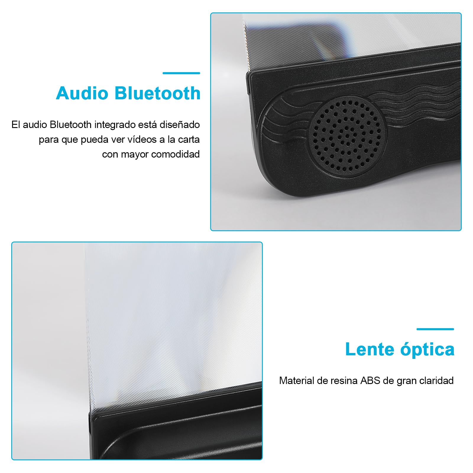Amplificador de Pantalla para Teléfono Móvil con Altavoz Bluetooth, 6D Pantalla del Lupa HD de 12 Pulgadas Zoom 2-3 Veces, Ampliador Pantalla Movil para los Ojos para Ver Videos y Películas