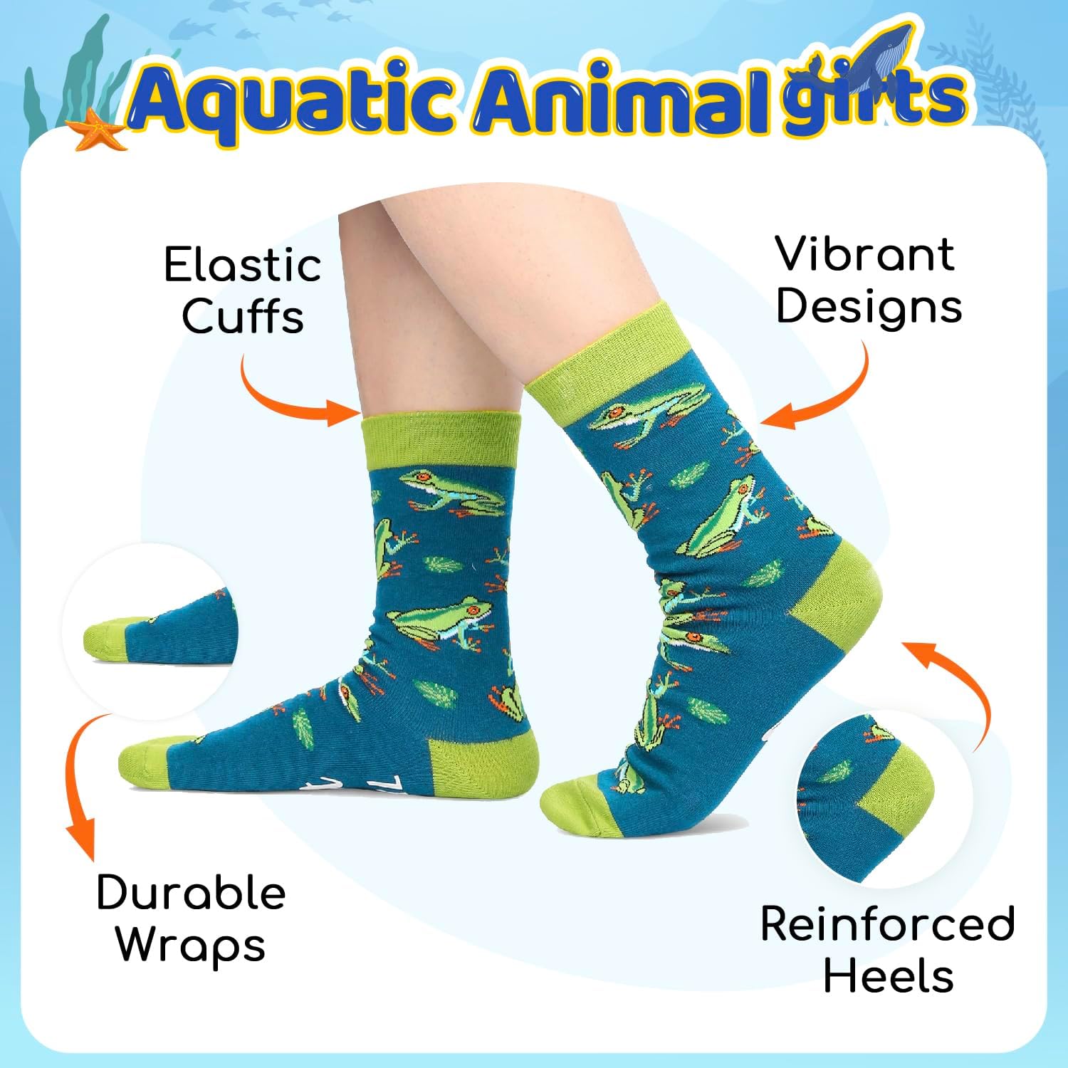 Animal Gifts for Women Men - Shark Penguin Frog Hippo Turtle Otter Socks for Teens - view 2