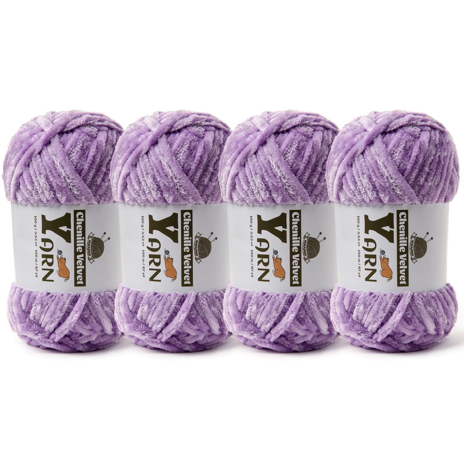 Chenille Crochet Pale Purple Yarn 4 Pack