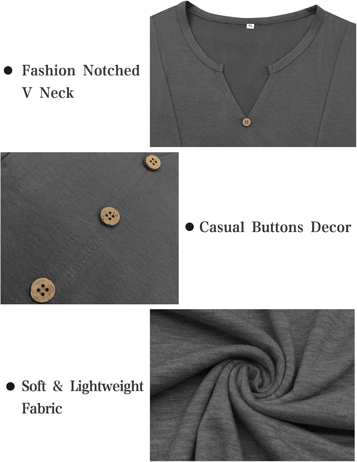 VISLILY Womens-Plus-Size-Dressy-Tops Cute V Neck Henley Shirts Flowy Pleated Long Sleeve Tunic Fall Casual Buttons Up Blouses - Image 4