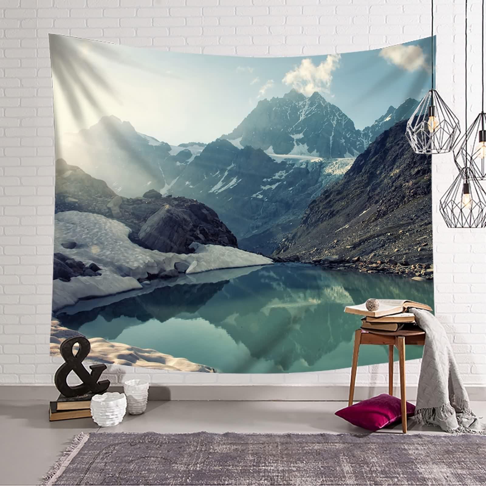 Tolldek Dywan ścienny z motywem krajobrazu, natury, 240 x 220 cm, jezioro, góra, gobelin, zielony, dekoracja domu, na obrus, do salonu, sypialni, dekoracja