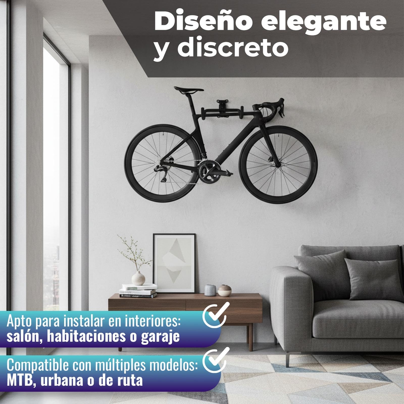 Soporte Pared Bicicleta De Forma Horizontal, Incluye Plantilla e Instruciones De Montaje. Soporte pared bicicleta Ajustable