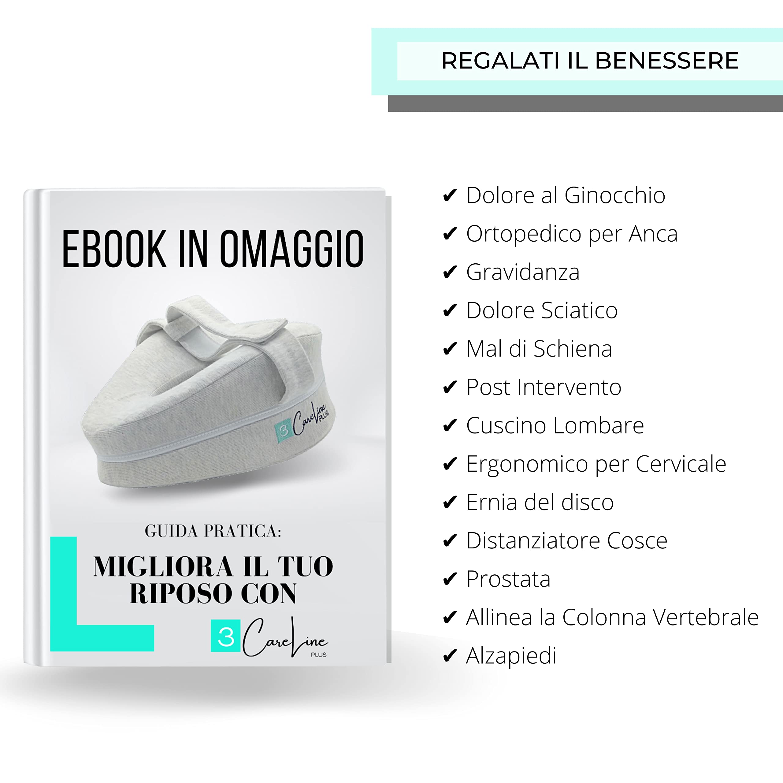 3CareLine - Cuscino per Gambe e ginocchia Dormire sul Fianco - Ortopedico - In memory Foam - Perfetto in Gravidanza