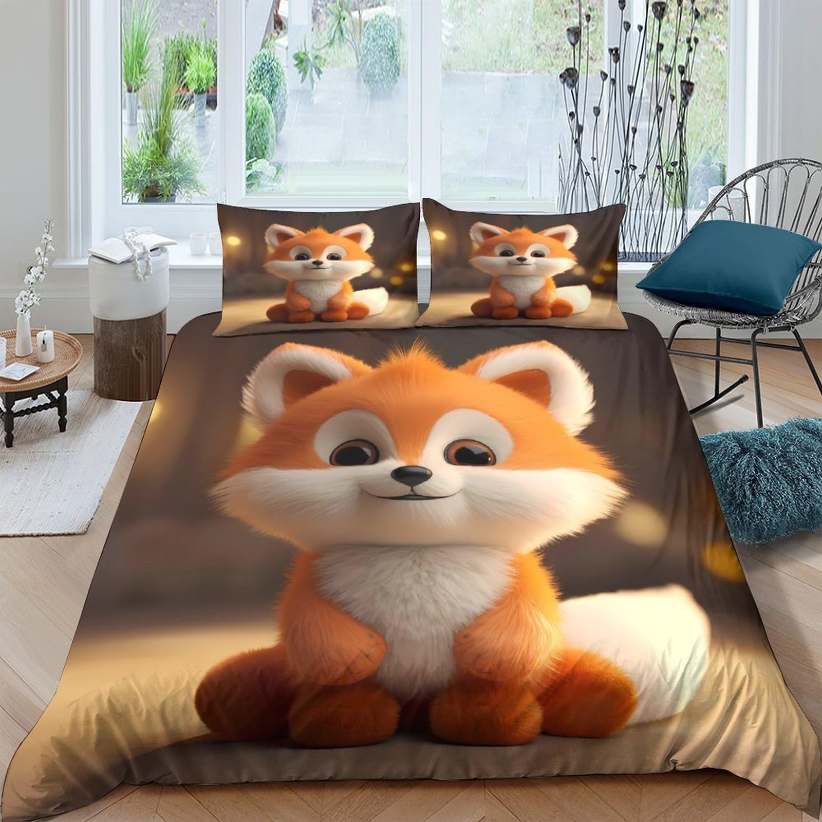 Ctjqhvkz Style-4 3D Printed Cute Fox Fitted Sheet Microfiber Soft Breathable Cartoon Animal Bed Cover For Bedroom Dorm Mattress Decor Single（135X200cm）