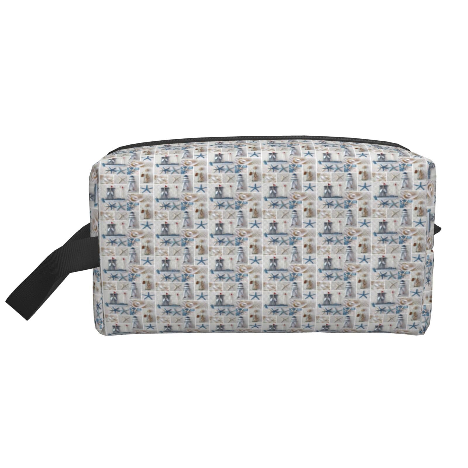 Ercgad Unisex White Bottle Seashell Starfish Lighthouse Print Large Capacity Travel Toiletry Bag Cosmetic Pouch Daily Storage Makeup Case
