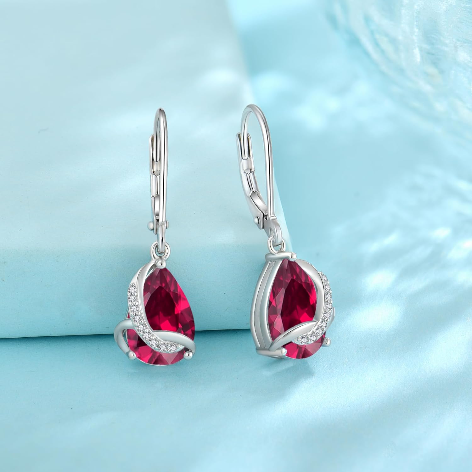 Teardrop Earrings for Women 925 Sterling Silver Dangle Drop Leverback Earrings Birthstone Jewelry Gifts for Wife Mom Girlfriend Her - Image 4