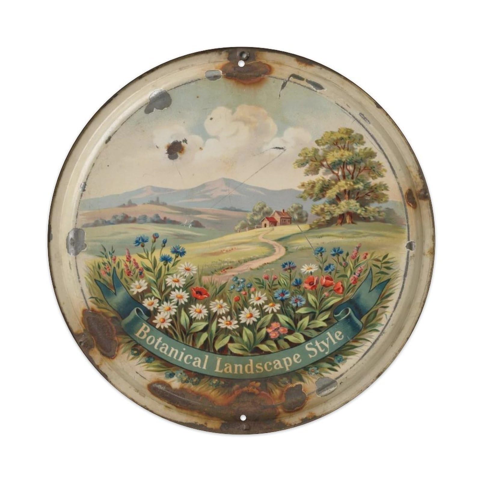 Botanical Landscape Style Metal Tin Sign Plaque