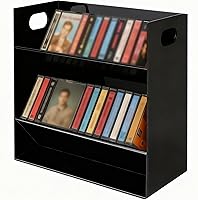 Vista 1 de Kathfly Soporte de cinta de casete de acrílico transparente moderno de 2 niveles para cinta de audio retro, estante de almacenamiento con asas