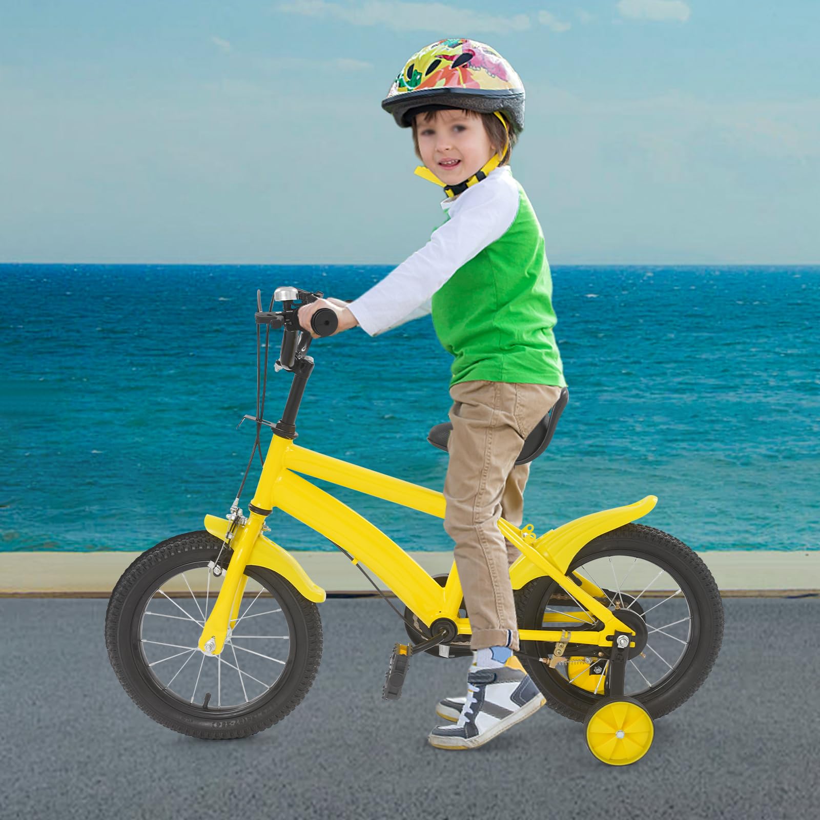14 Zoll Kinderfahrrad mit Stützrädern und Schutzbleche, Höhenverstellbar 43-49cm, für Kinder 3-7 Jahre Jungen & Mädchen, Ideal für Anfänger zum Fahrradtraining