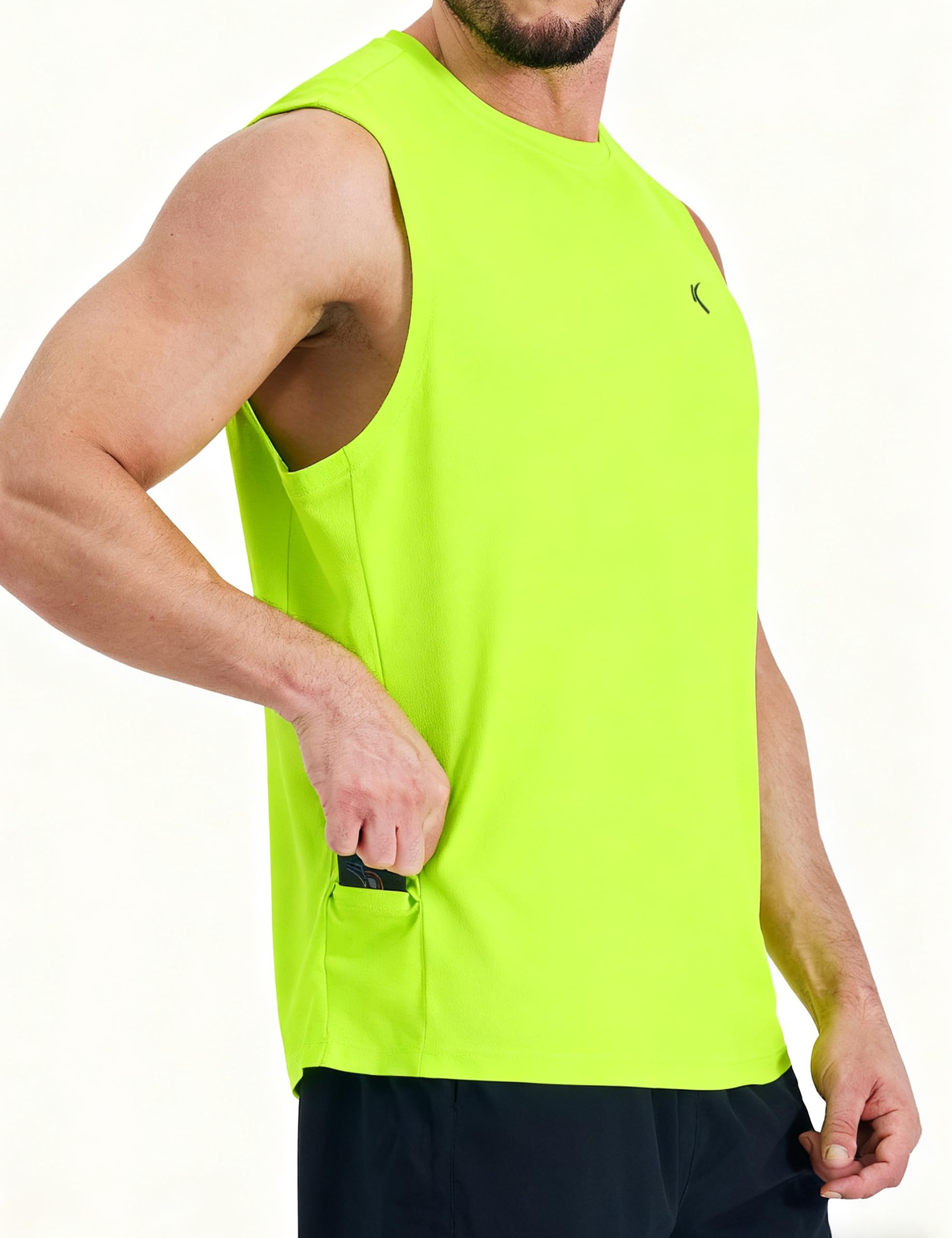 KPSUN Men's Quick Dry Workout Tank Tops Sleeveless Gym Muscle Shirts Fitness Running Athletic Swim Shirt with Side Pocket