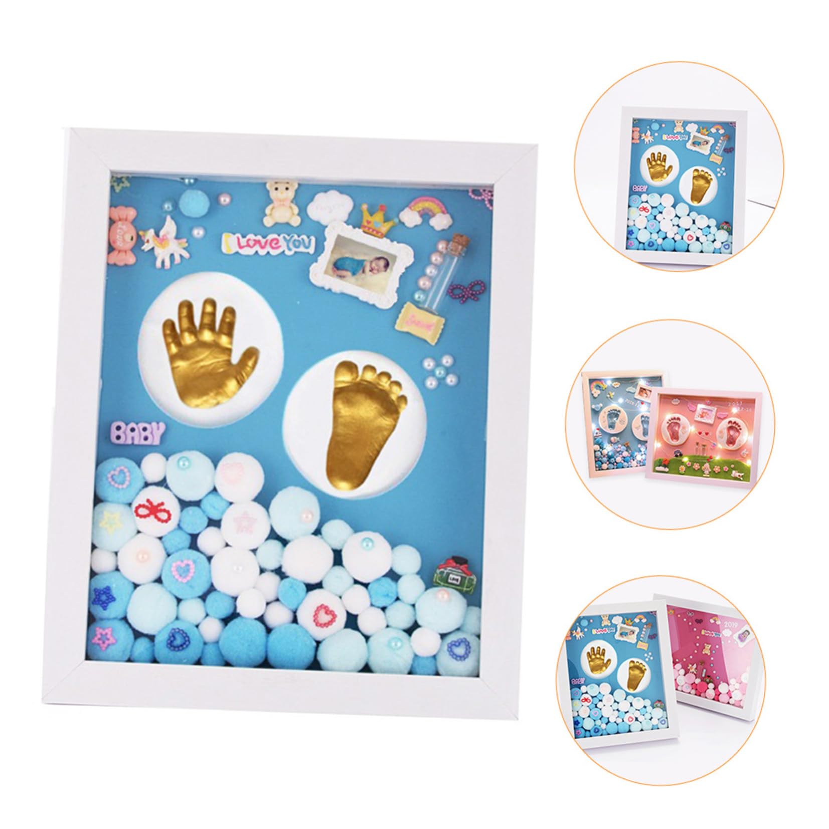 iplusmile Kit Nascita Cornice per Foto Milestone Impronte Mano e Piede in Acrilico Oro per Bambina Regalo Originale e Decorazione Muro