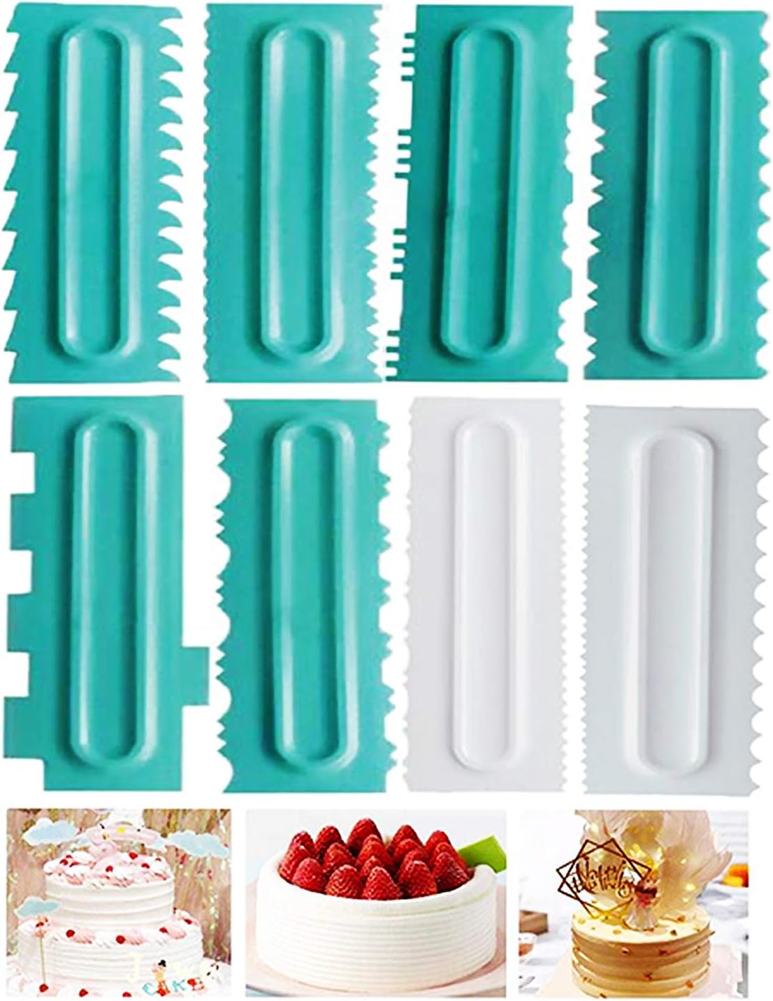 Cake Scraper for Butter Cream, 8pcs Cake Smoother, Cake Decoration Spatulas Cake Straightener Comb Decoration Pastry Tool for Beautiful Patterns