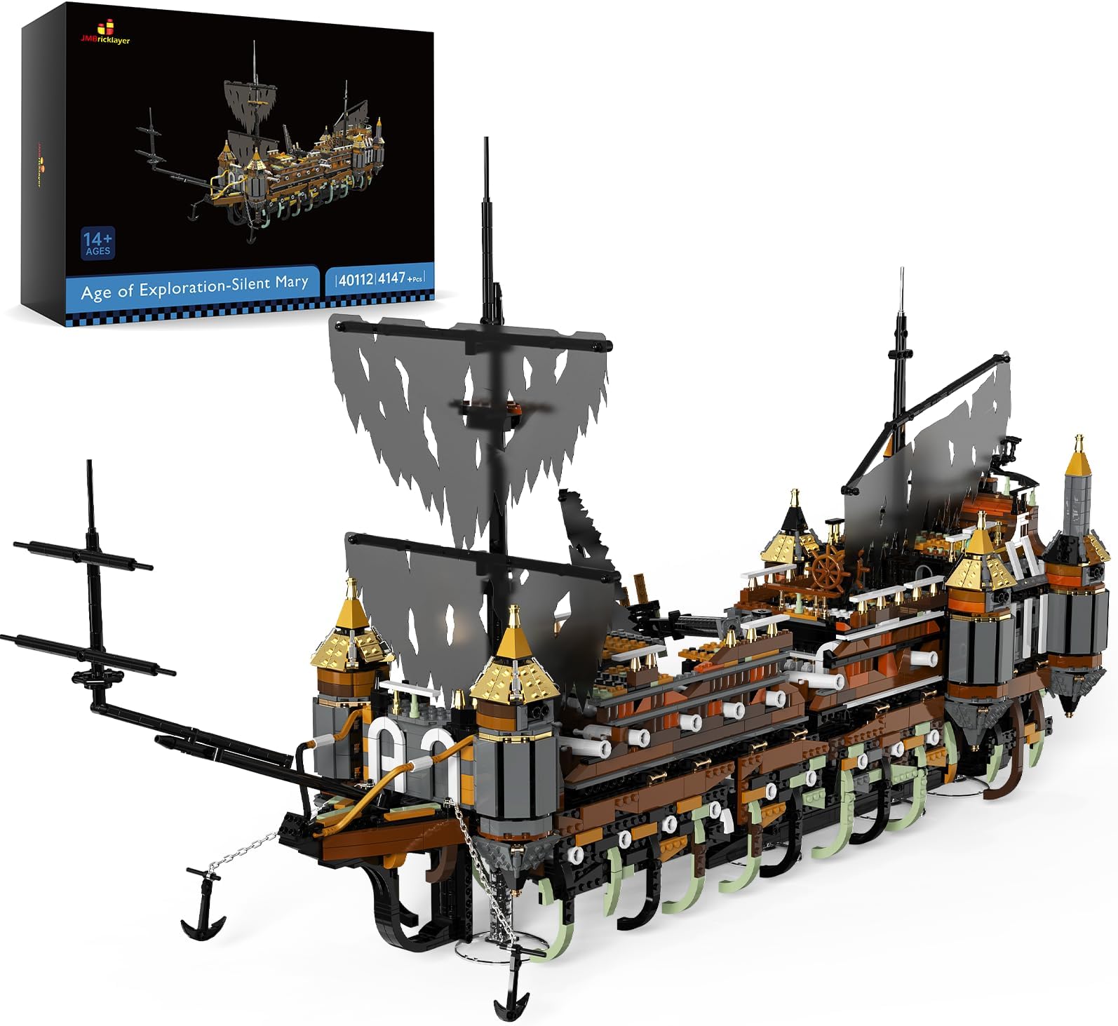 JMBricklayer Pirates Ship Model Building Blocks Kits 40112, Silent Mary Large Black Pearl Ship Construction Model Toy, MOC Navigation Collections Enthusiasts for Adult Kids 14+ (4147 Pieces)