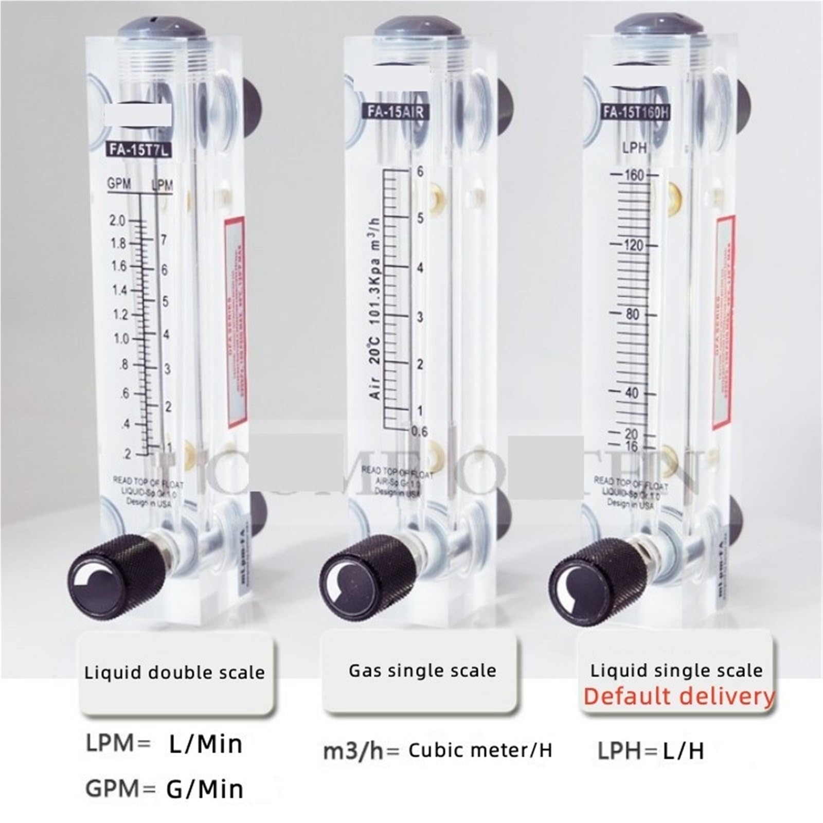 Placa de superficie de plexiglás, medidor de flujo de flotador líquido, nitrógeno, oxígeno, agua, con regulador, escala Sigal de FA-15T LPM LPH(10-100LPH Water)