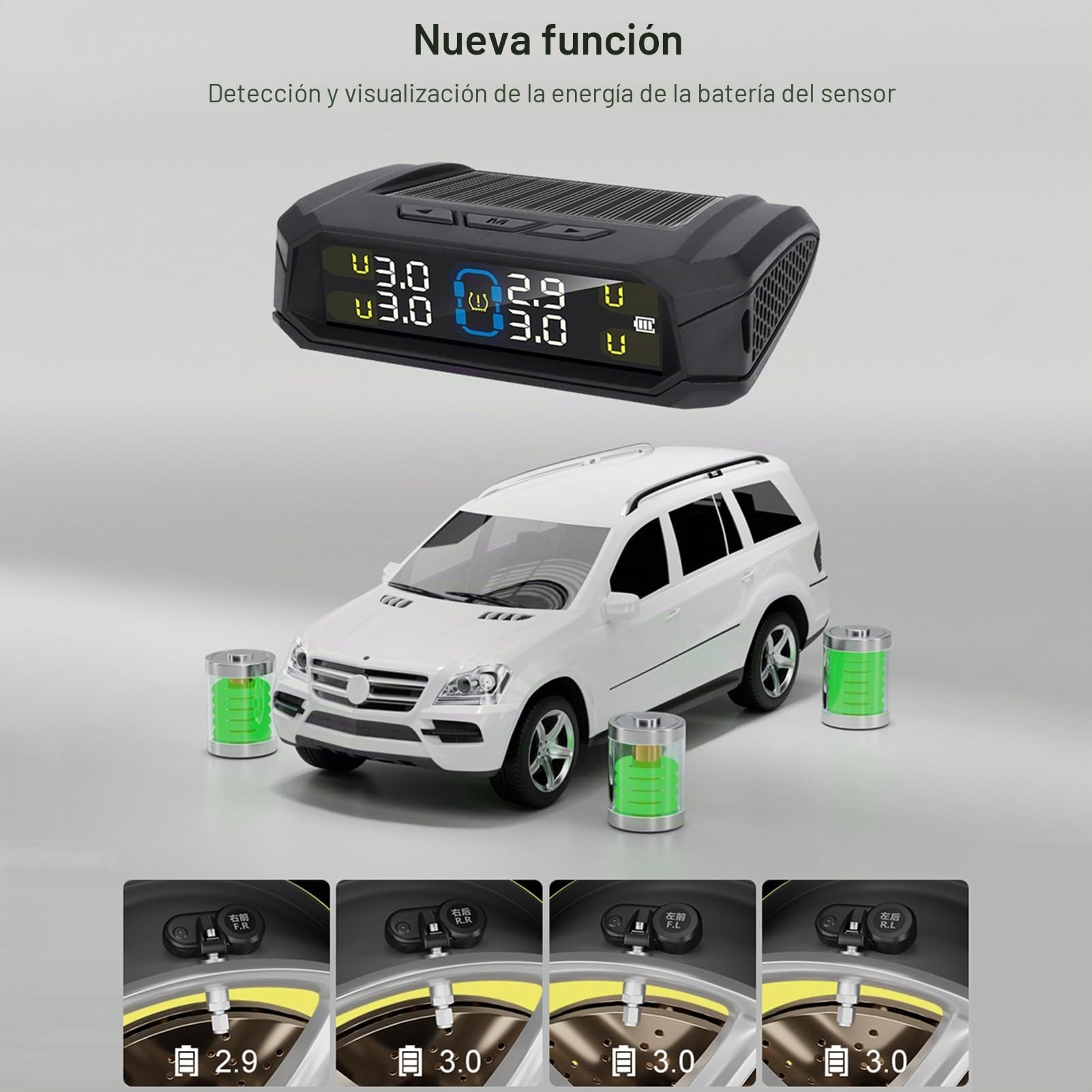 Shkalacar Sistema de Monitoreo de Presión de Neumáticos con Pantalla LCD, 6 Modos de Alarma y 4 Sensores Internos para Coche SUV MPV Sedan