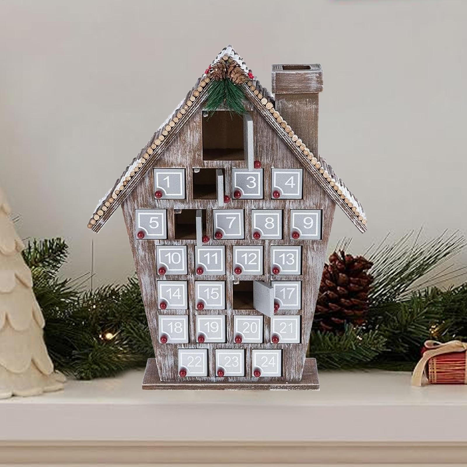 Weihnachts-Adventskalender Haus,Haus-Adventskalender,Countdown | Adventskalender | Weihnachts-Adventskalender 24 Tage, Countdown-Kalender mit Schubladen für Kinder und Erwachsene