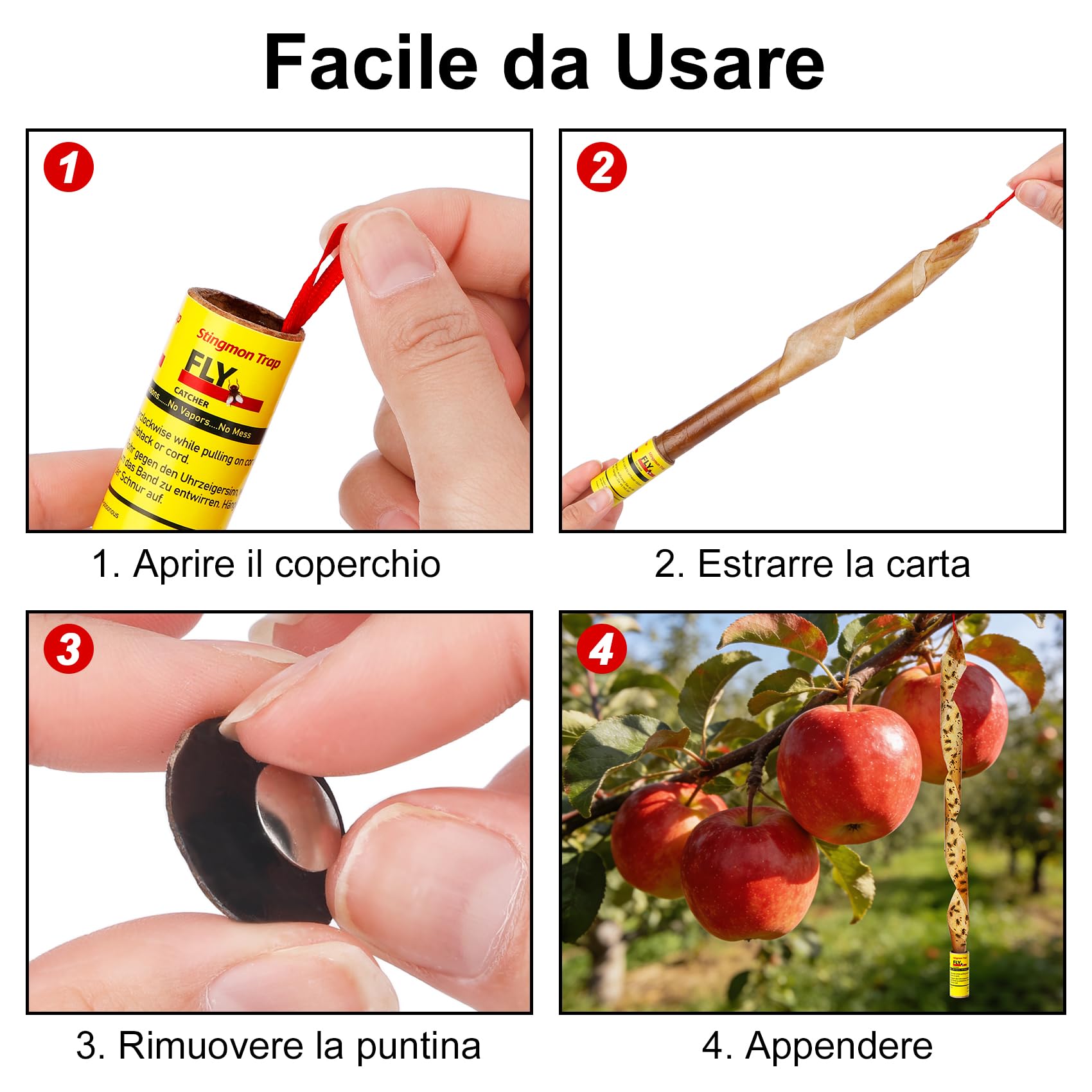 40 Rotolini Acchiappamosche, Set di Mosche per Frutta appiccicosa per Interni Esterni Uso di Mosche, zanzare e Altri Insetti Volanti