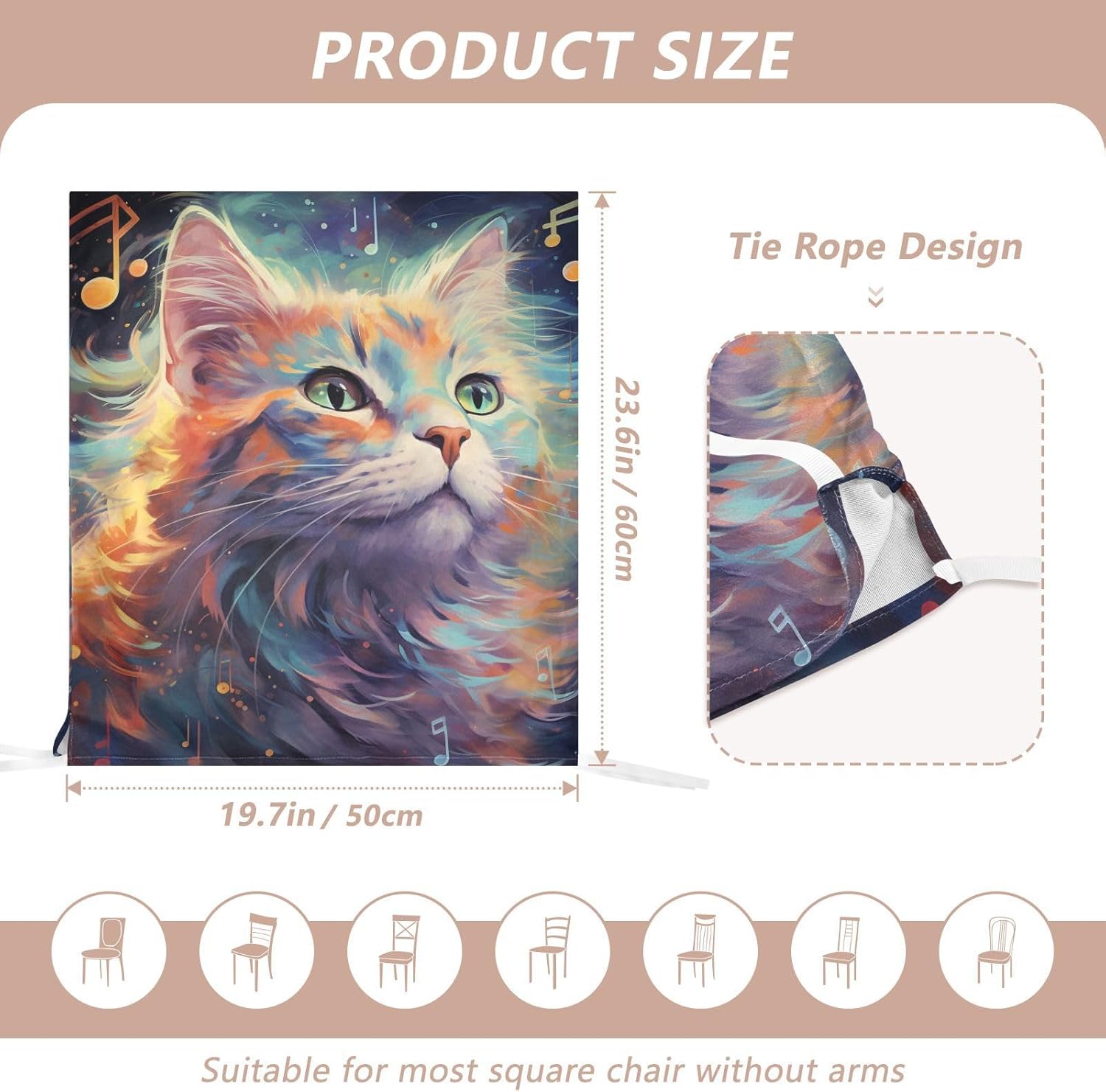 ALAZA Cat Music Notes Galaxy Chair Back Cover Set of 6, Washable Reusable Removable Chair Slipcovers Decorative Chair Cover for Home Kitchen Wedding Party