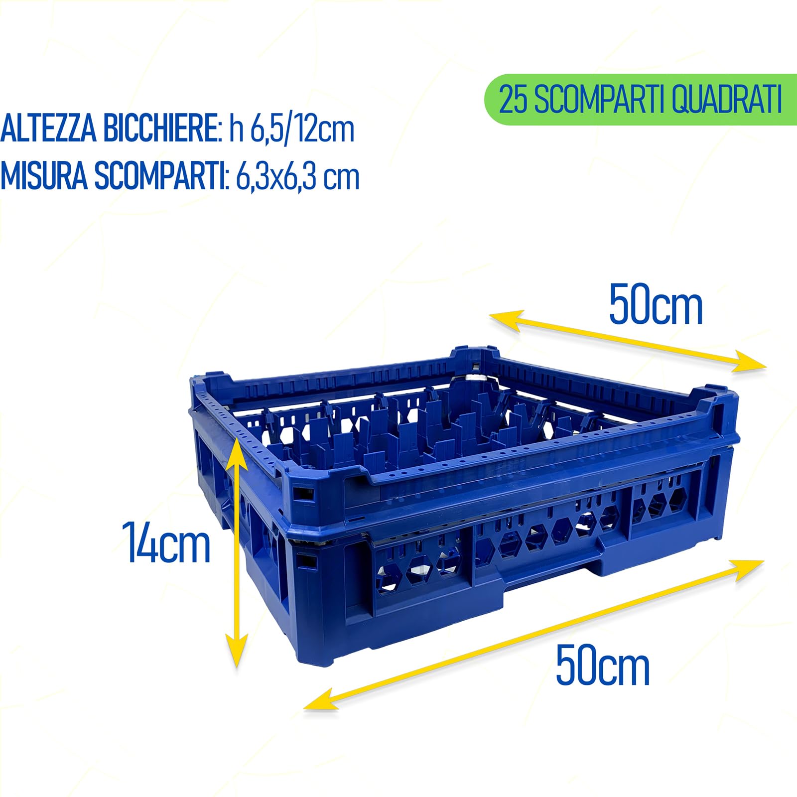 Sicignano | Cesta per Lavaggio Bicchieri, Plastica Alimentare, Impilabili, Resistenti fino a +95°C, Ideali per Lavaggio Asciugatura Stoccaggio - Misura 500x500 mm (5X5, KIT 2)