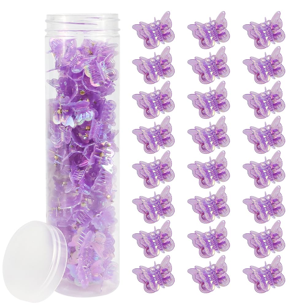 Ahoney 60PCS Mini Butterfly Hair Clips for Hair with Box Glitter 90s Y2k Purple Hair Accessories for Girls Women (Purple)