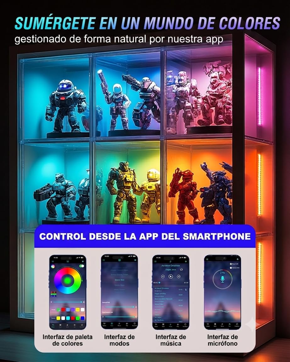 Cefrank Tiras LED RGB Conectables para Muebles | 4x30cm Iluminación Inteligente con Sincronización Musical & App | 16 Millones Colores Kit Luz Bajo Gabinete | App, sincronización de música, vinculable