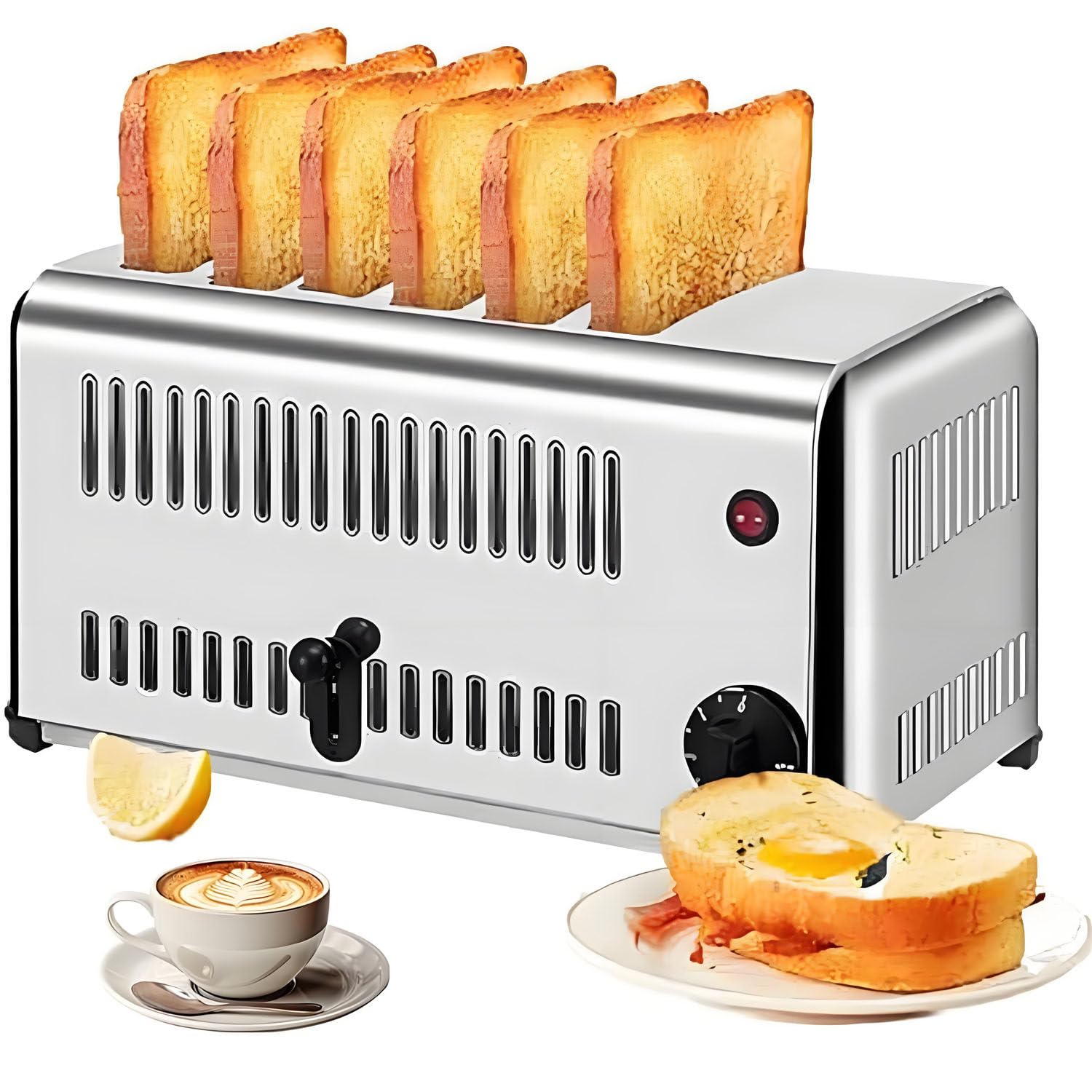 Tostadoras comerciales de Acero Inoxidable de 2240 W, tostadora Comercial de rebanadas, Calentamiento Uniforme, Tiempo Ajustable y cocción rápida, Pan, sándwiches y Pastel de Carne. 6Slots