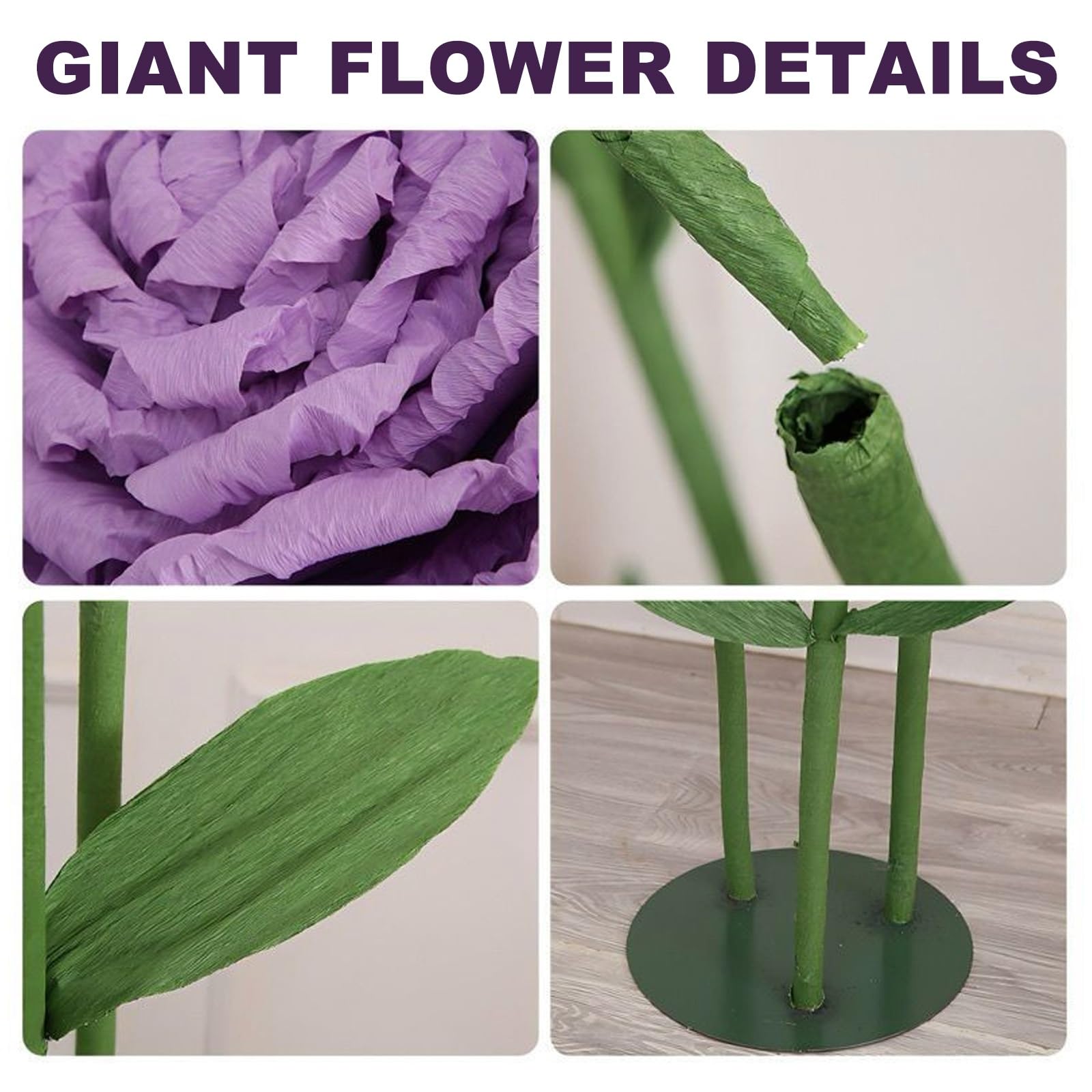 Große Künstliche Blumen mit Standfuß, 3er Set Papierblumen Groß Stehend mit Verstellbaren Stielen & Stabiler Metallbasis für Garten, Hochzeiten, Events & Schaufenster(Light Pink)