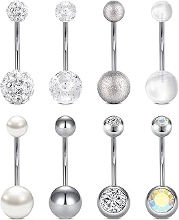 14g 12mm 14mm Belly Button Ring Surgical Steel Belly Button Rings Silver Pink Green Belly Rings for Women Navel Rings Piercing Jewelry Long Bar Belly Button Piercing Jewelry