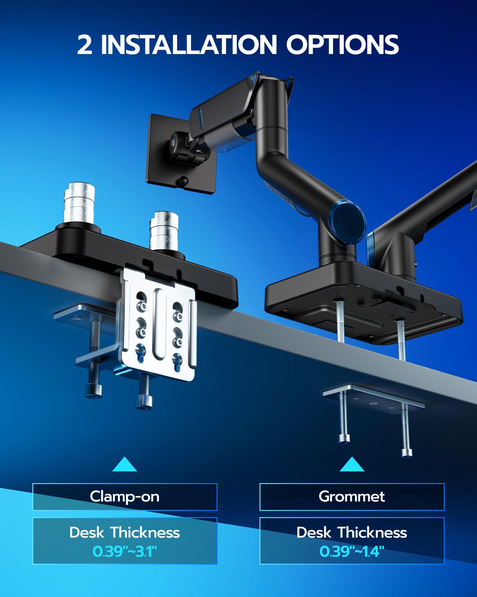 ARES WING Braccio Monitor Doppio per Schermi 17-45 pollici, Nero | Braccio per monitor con molla a gas, supporto regolabile per schermi fino a 20 kg/braccio, attacco VESA 75/100 mm