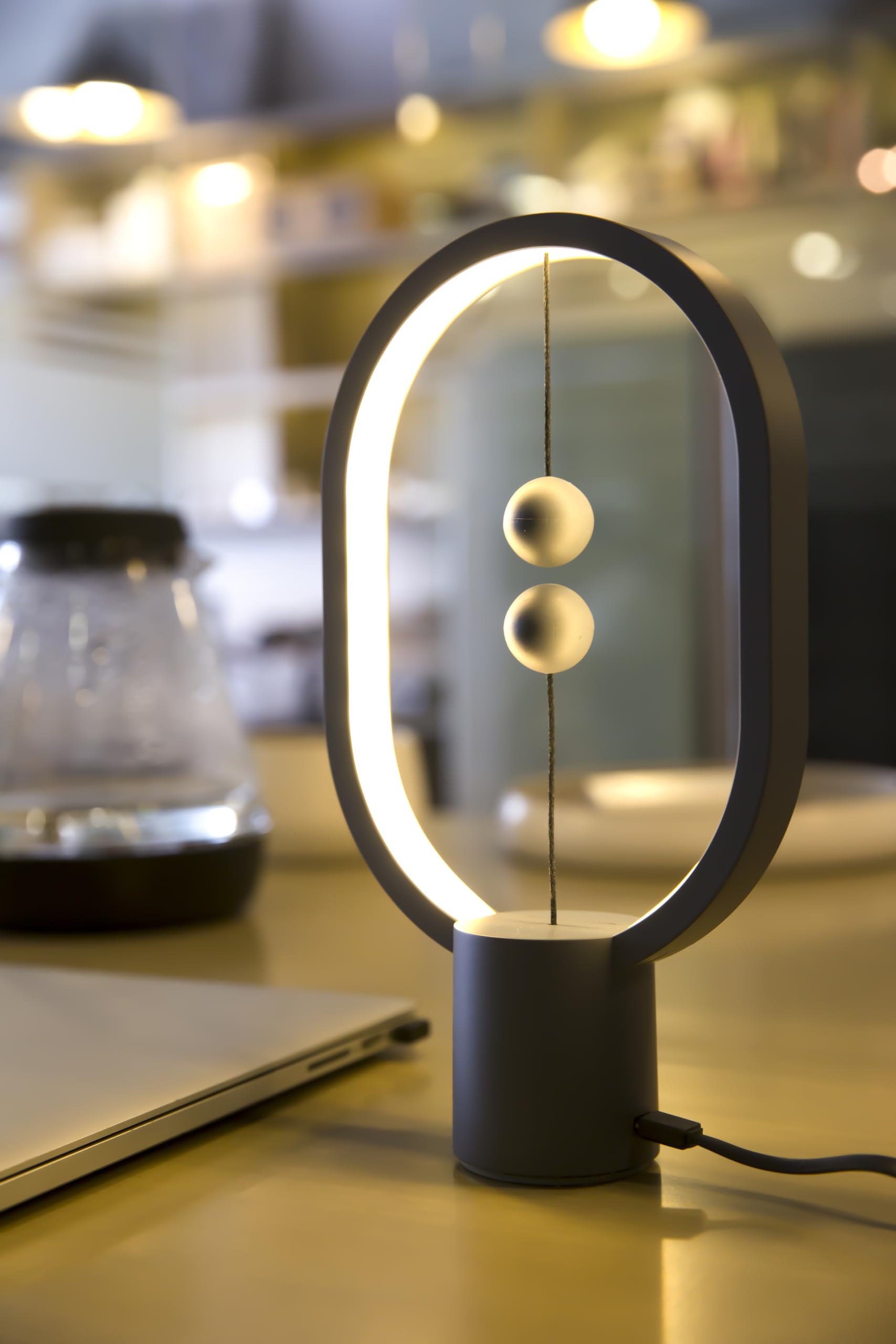 Allocacoc Heng Balance lamp, DesignNest, Switch on in mid-air, USB Powered LED Table LED lamp, Magnetic Desk Light, Warm Eye-Care, Contemporary, Office, Home, Decor, Gift (Mini Dark Grey)