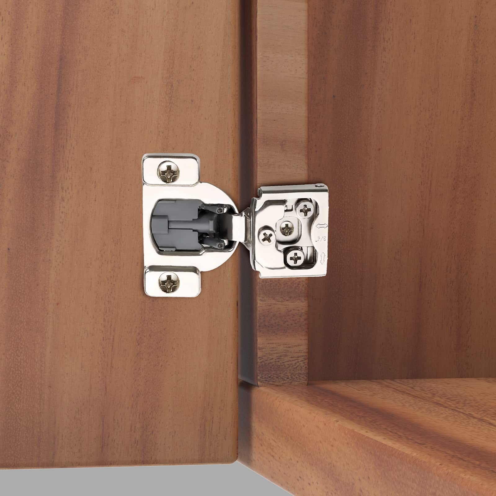 Amerdeco 1.9 cm (3/4 Zoll) Overlay Soft Close Schrankscharniere mit 3-Wege-Einstellung, langsam schließende Schrankscharniere, 105 Grad Küchenschrank-Scharniere mit Schrauben.
