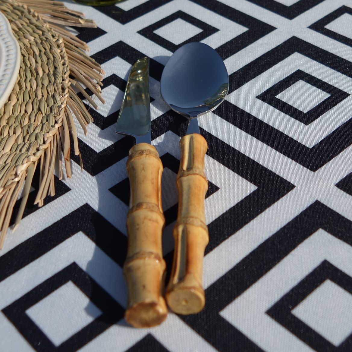 EME Set de Cubiertos Bambu Natural 24 piezas de Acero Inoxidable. Incluye: 6 Cuchillo de mesa, 6 Cuchara de mesa, 6 Tenedor de mesa y 6 Cuchara de café postre.