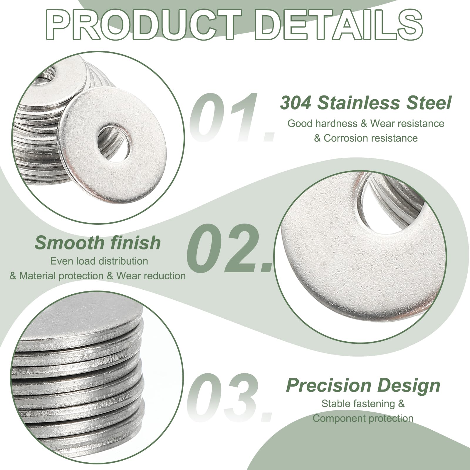 YELARXI Flat Washers, 304 Stainless Steel Hardware Assorted Washer, 20 x 4 x 1 mm Fit for Bolts Screws Industrial Use (50 Pack, Silver) - Image 3