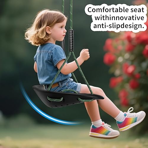 Miniatura 4 de Columpio de árbol resistente, asiento de columpio para exteriores de 550 libras de capacidad para adultos y niños, altura ajustable con cuerdas,