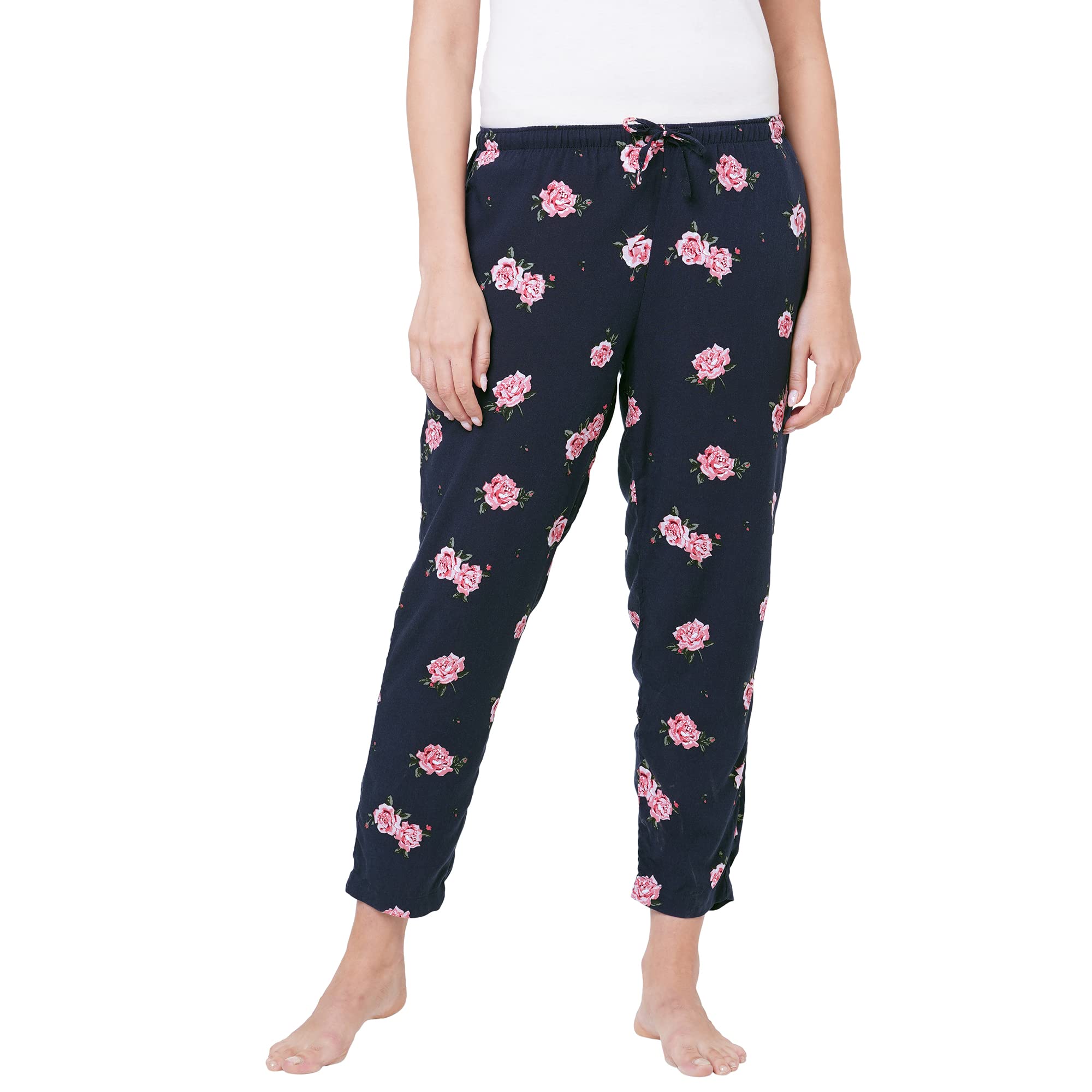Women's Floral Printed Navy Viscose Regular Fit Lounge Pant-image-36
