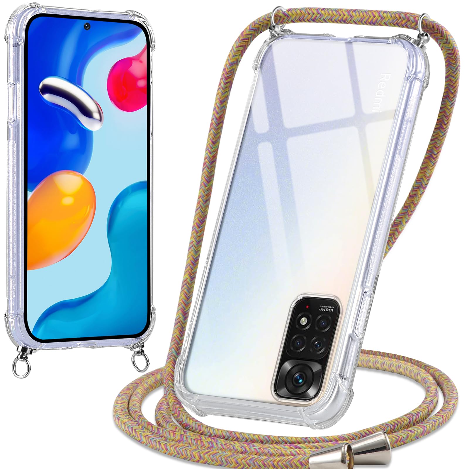 Custodia Con Laccio Per Xiaomi Redmi Note 11/11S - Silicone TPU Trasparente, Antiurto, Con Cordino Regolabile - Foto 2