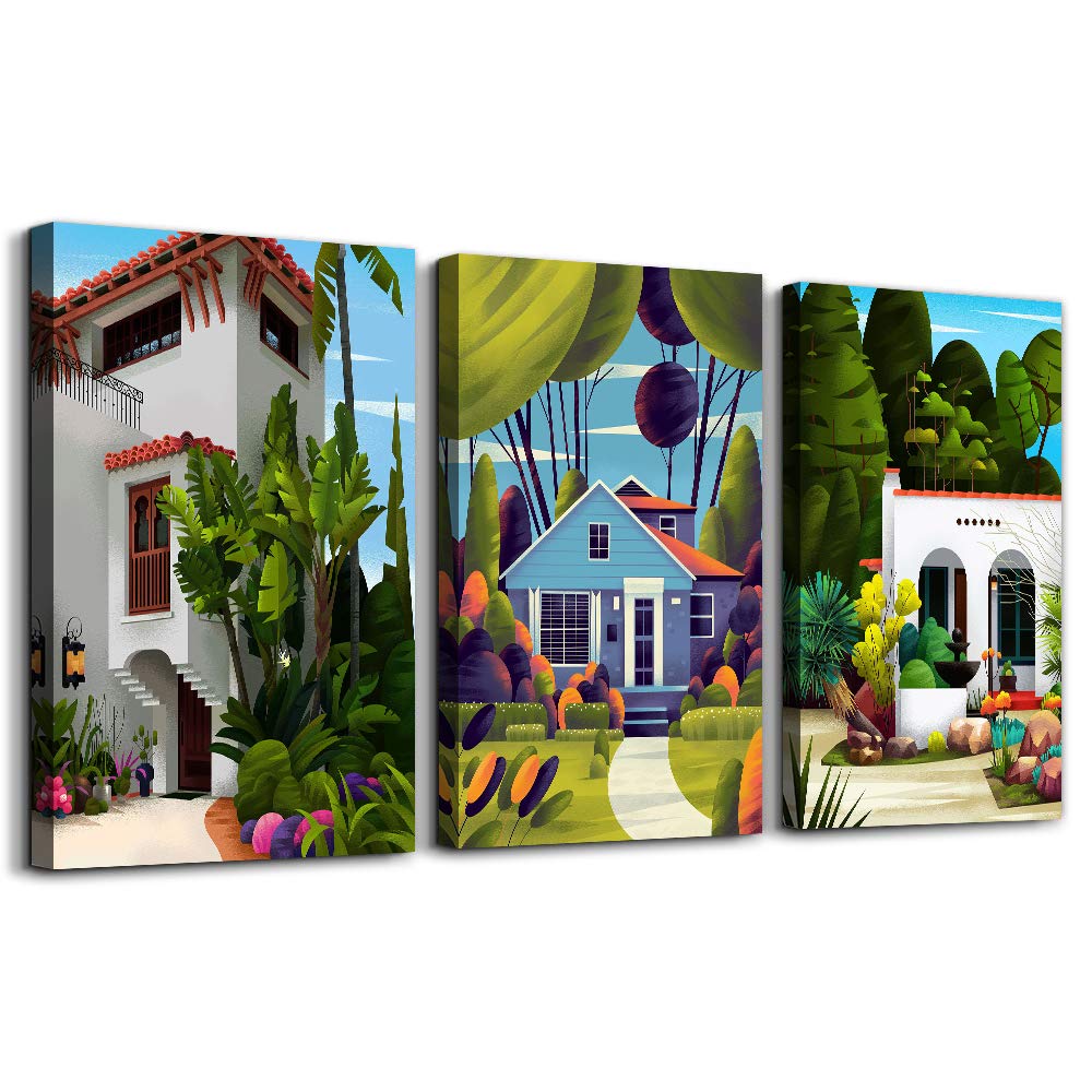 green cartoon Abstract Pictures farmhouse Canvas Wall Art for Living Room kitchen Wall Artworks Bedroom Decoration, 3 Piece framed Wall art decor bathroom Home posters Children room wall painting