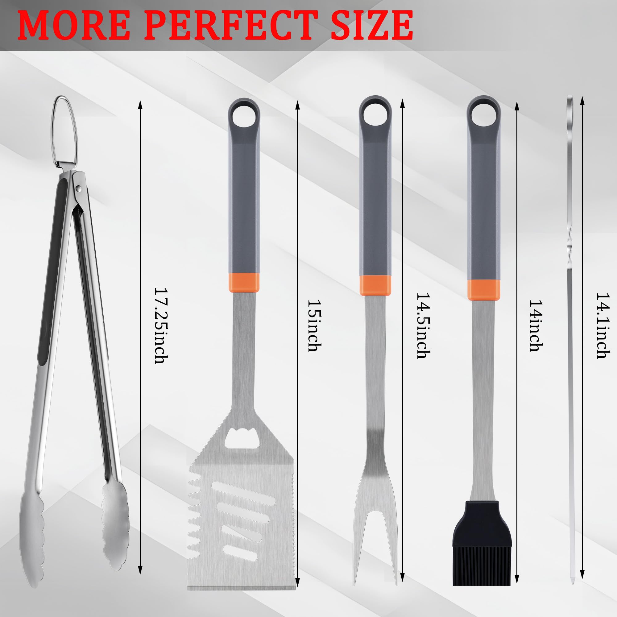 15 Stück Edelstahl BBQ Grillwerkzeuge Set, Premium BBQ Grillzubehör mit Haken & Aufbewahrungsschürze für Outdoor Grill, Kochen, Camping, Vatertag Grillen Geschenke für Männer Papa