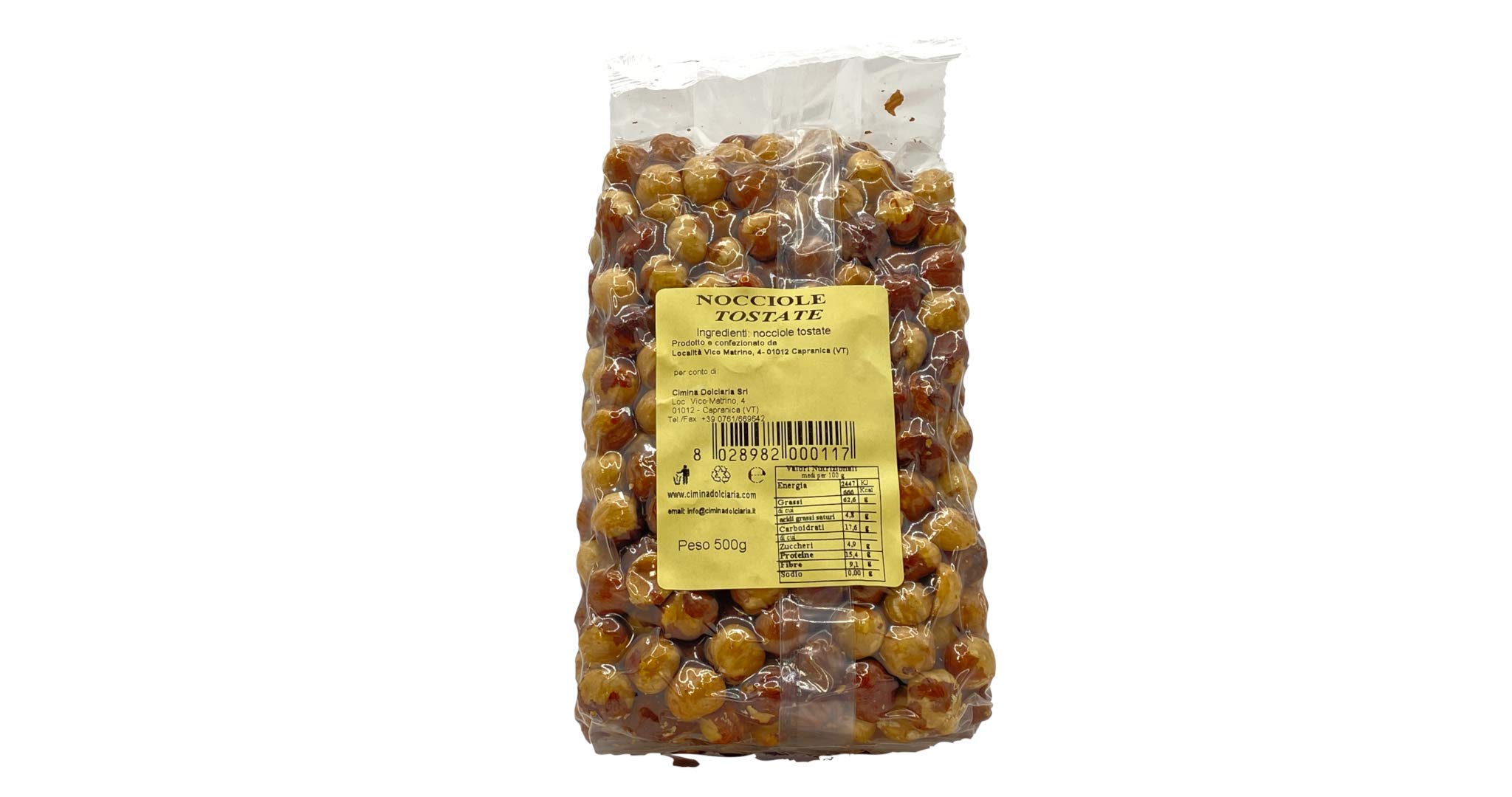 CIMINA - 2 Confezioni di Nocciole tostate da 0,5 kg cad, Nocciola della Tuscia "Tonda Genile Romana", calibro 13/15