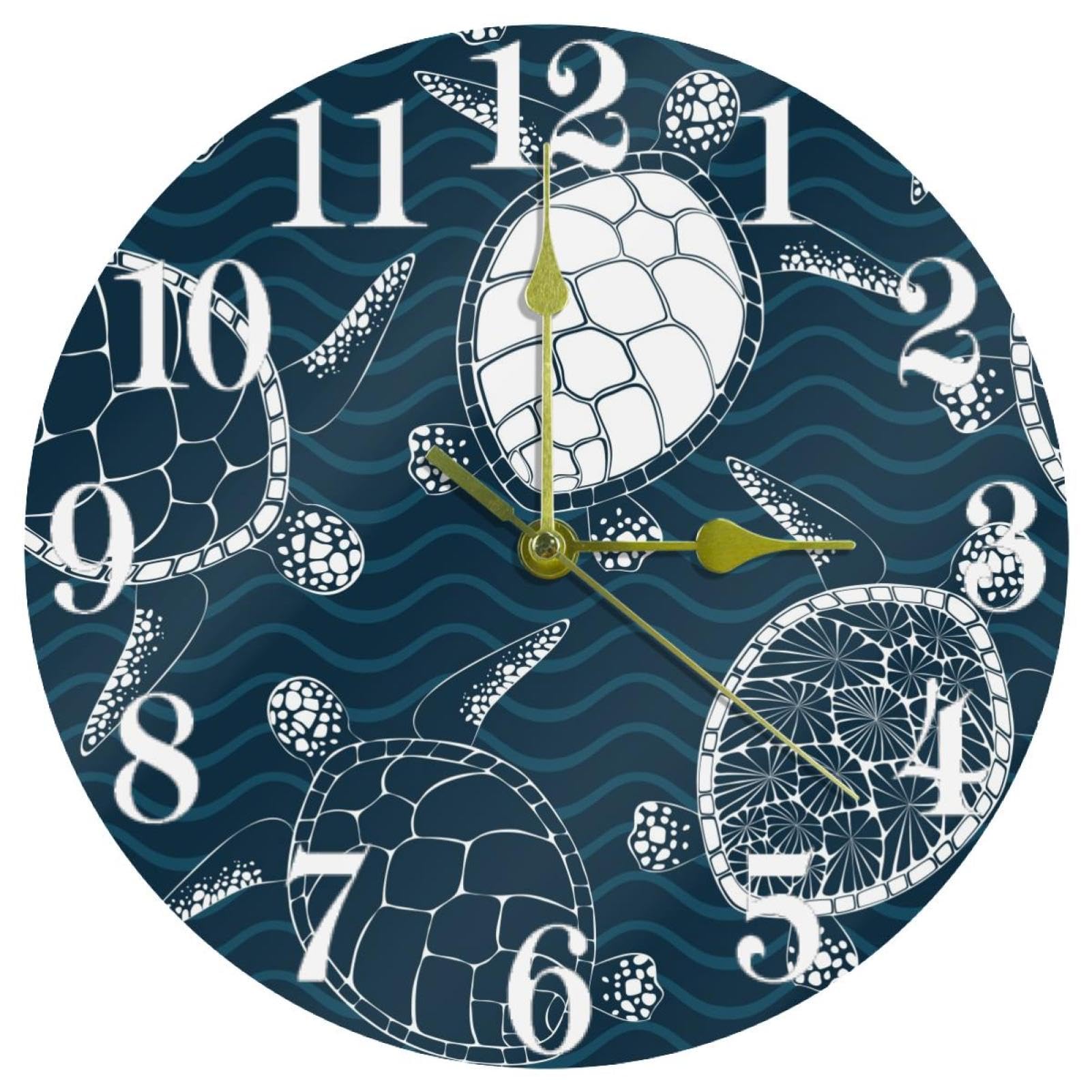 Horloge murale ronde quartz silencieuse avec motif de tortues de mer
