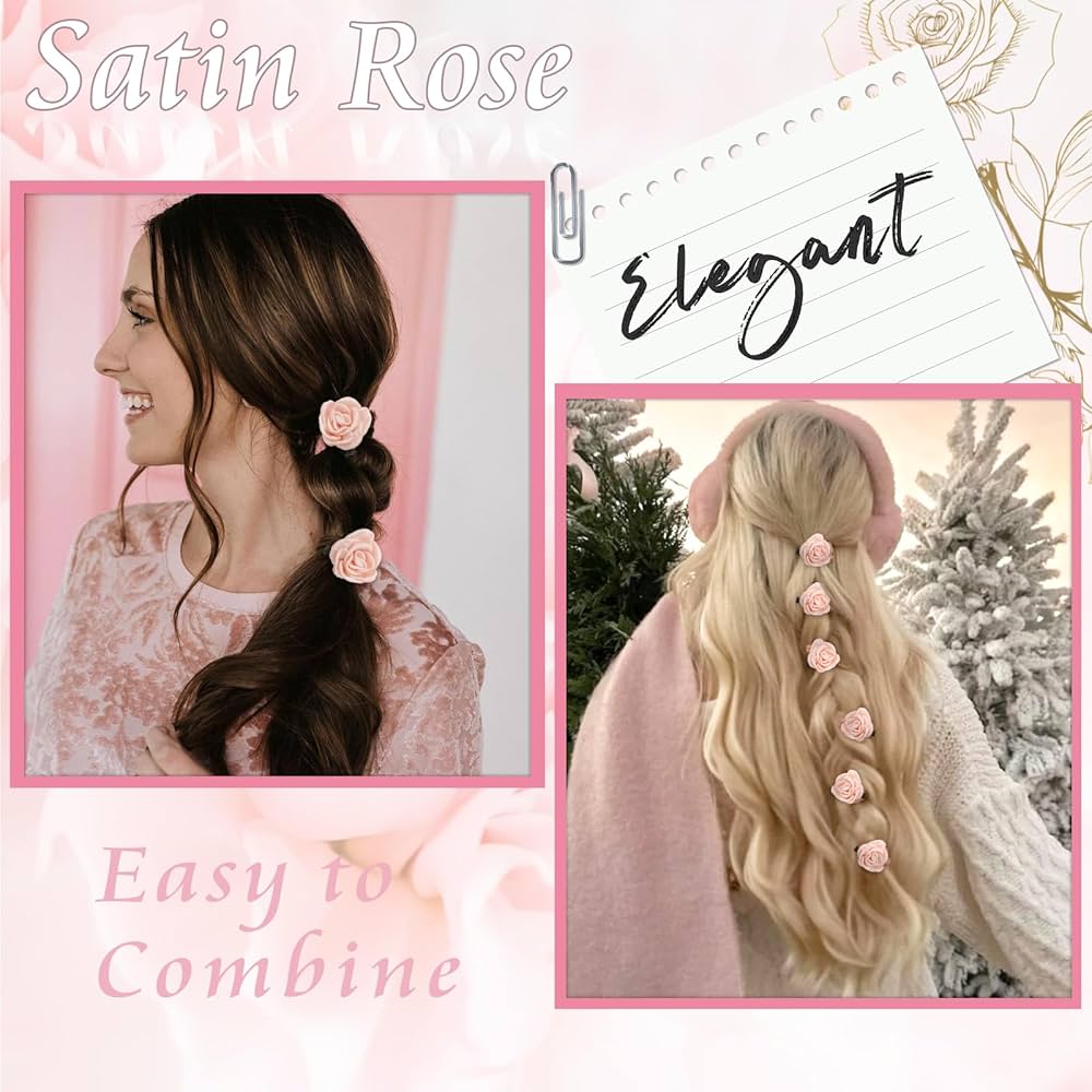 Amazon.com : YAEISM 6PCS Pink Flower Hair Clips Small Satin Rose