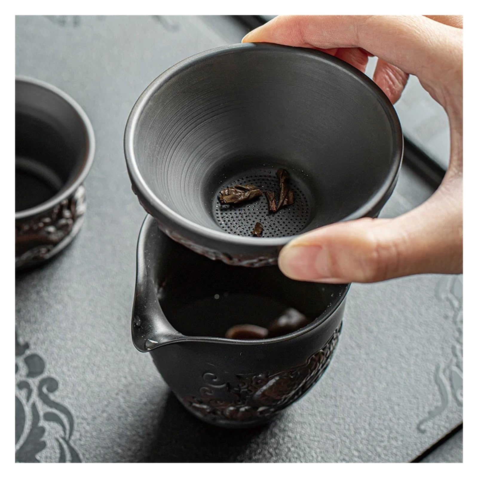 colador cerámica Infusor de té cerámica púrpura, colador, accesorios cocina, juego, filtro, porcelana blanca para Hogar y Oficina(E)