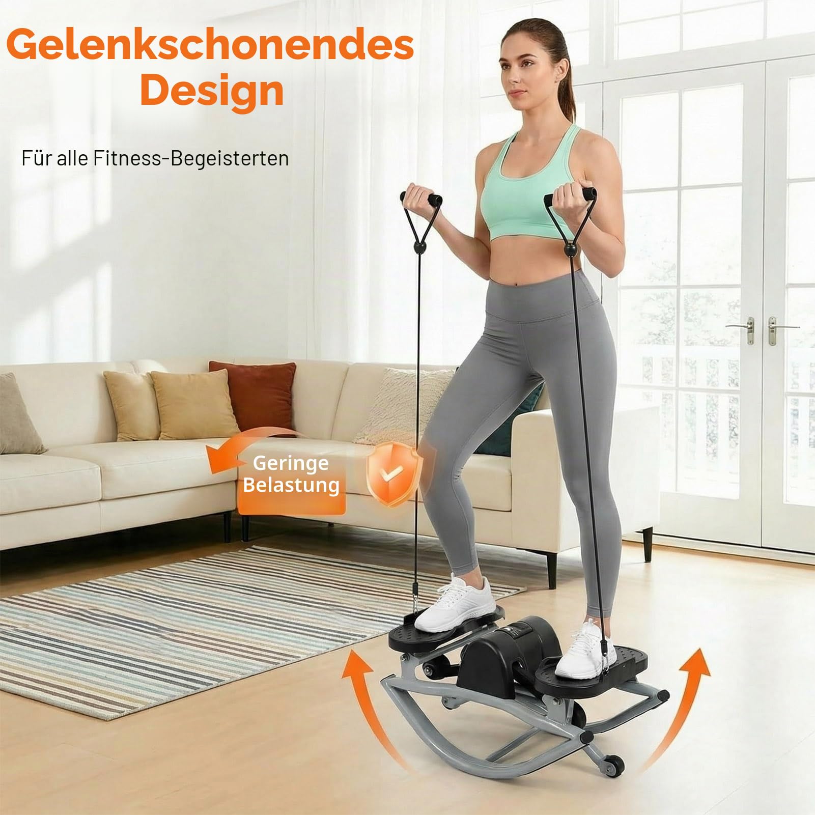 Rock Stepper für Zuhause, Seitliches Schaukeln 3D Bewegung Gelenkschonend Steppers Cardio Fitness für Beine, Gesäß und Hüfte, mit Widerstandsbändern & Antirutschmatte