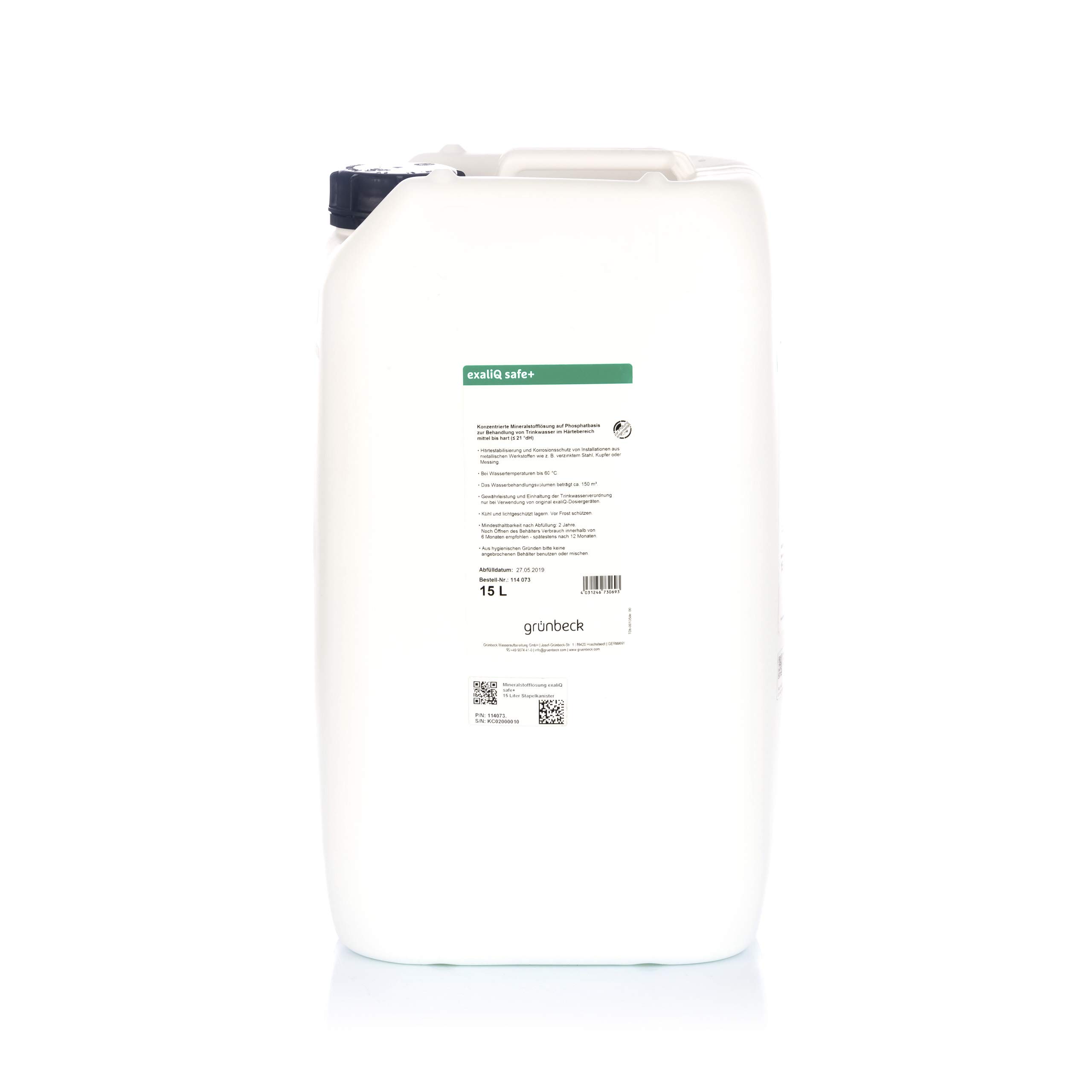 GRÜNBECK - Mineralstofflösung exaliQ safe+ | Korrosionsschutz ideal für Wässer im Bereich mittel bis hart (bis 21 °dH), Temperaturen bis 60 °C, Reichweite 150 m³ | Inhalt: 15 Liter