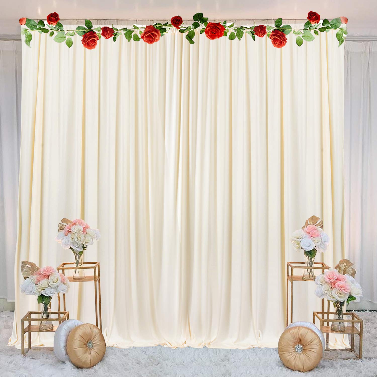10ft x 10ft Champagne Backdrop Curtain for Baby Shower Wrinkle Free Backdrop Drapes Panels for Parties Wedding Bridal Shower Birthday Photo Photography Polyester Fabric Background Decoration