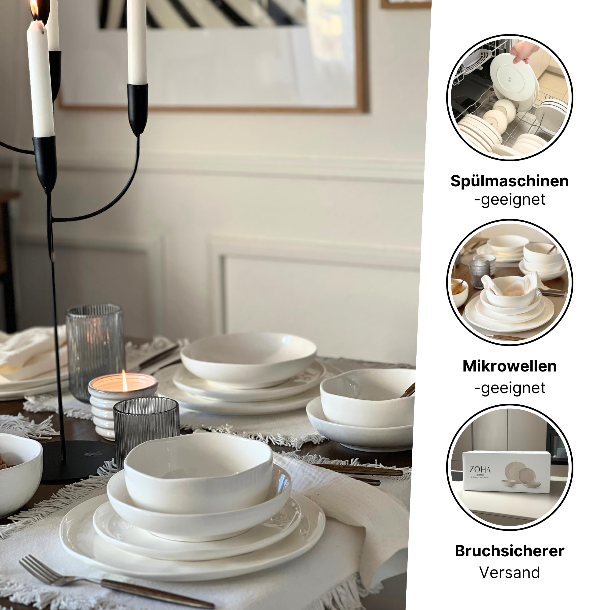 Zoha Perlemor Geschirrset 12 Personen – modernes Tafelservice 48-teilig – stilvolles Porzellan Geschirrset 12 Personen - Teller-Set im skandinavischen Look – spülmaschinengeeignet & mikrowellenfest